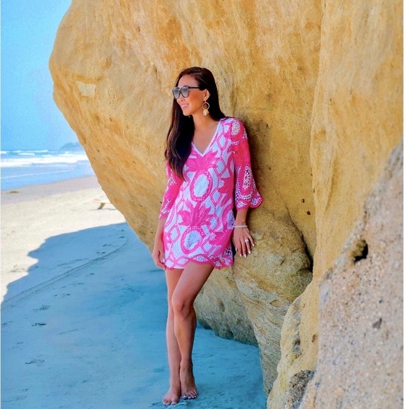 Lilly Pulitzer Pants - Lilly Pulitzer NWT 🦄 Lottie Romper Pink Juice Stand Crochet $278 Size 00 🦄